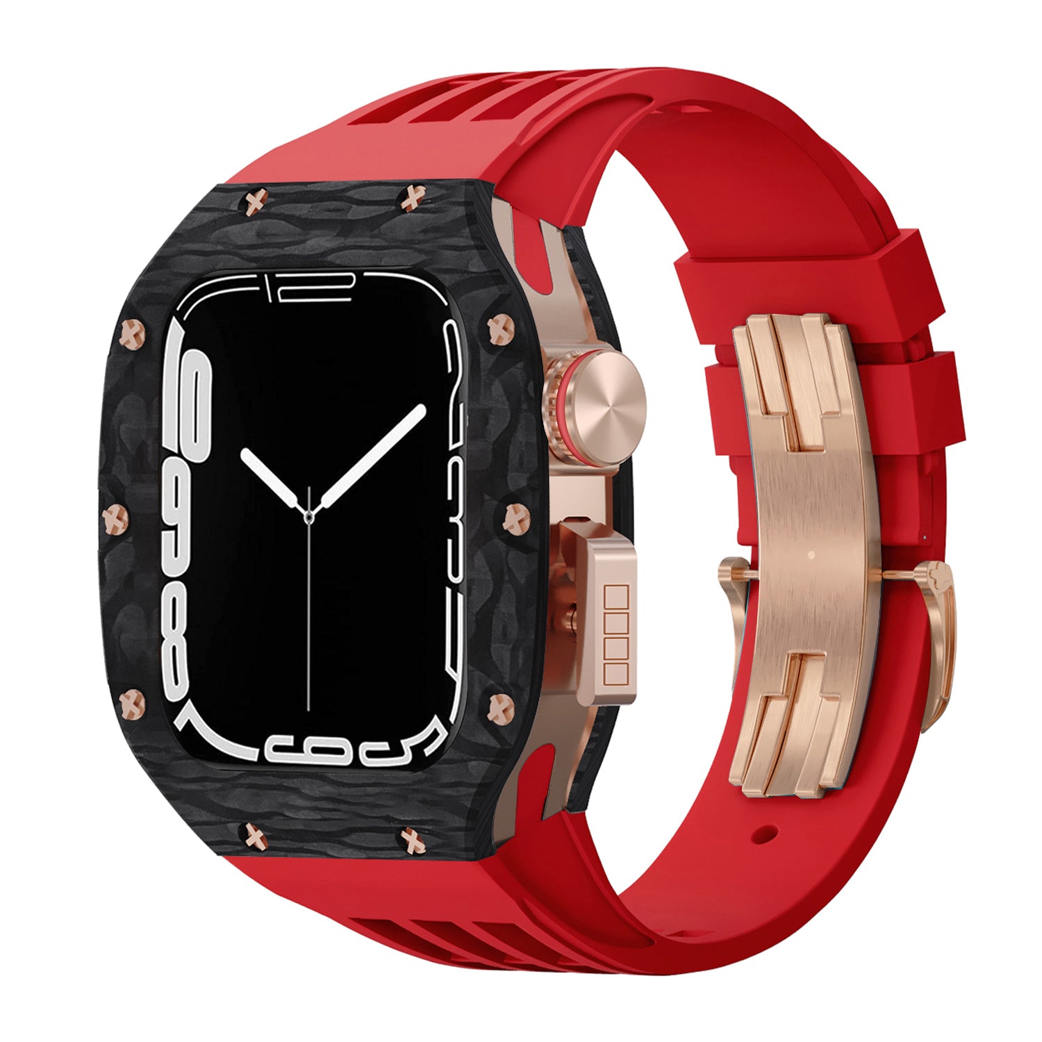 44 - 45mm Carbon Fibre Case For Apple Watch With Premium FKM Rubber Strap