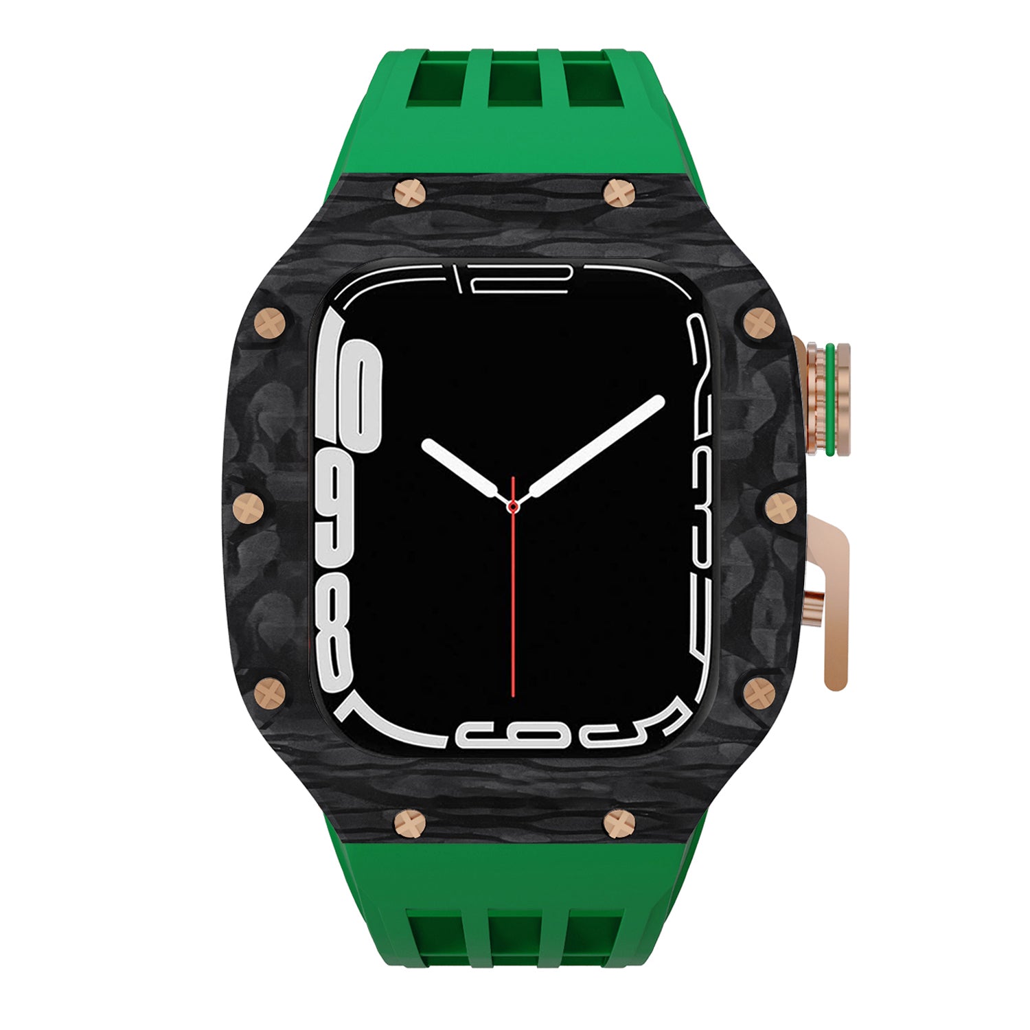 44 - 45mm Carbon Fibre Case For Apple Watch With Premium FKM Rubber Strap
