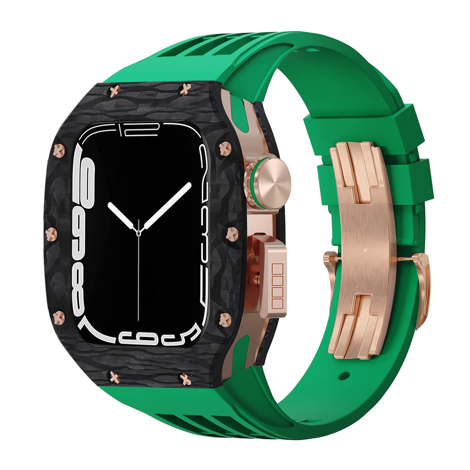44 - 45mm Carbon Fibre Case For Apple Watch With Premium FKM Rubber Strap
