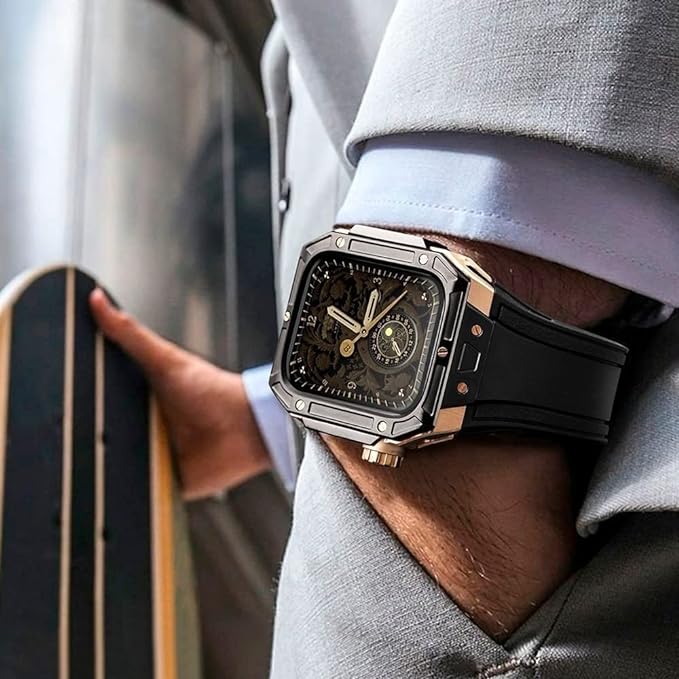 Auriglo Luxury Metal Case With Silicon Strap (44mm/45mm) gold-black