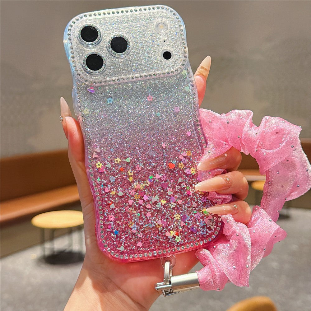 Rhinestone Gradient Case with Mesh Wrist Strap for iPhone