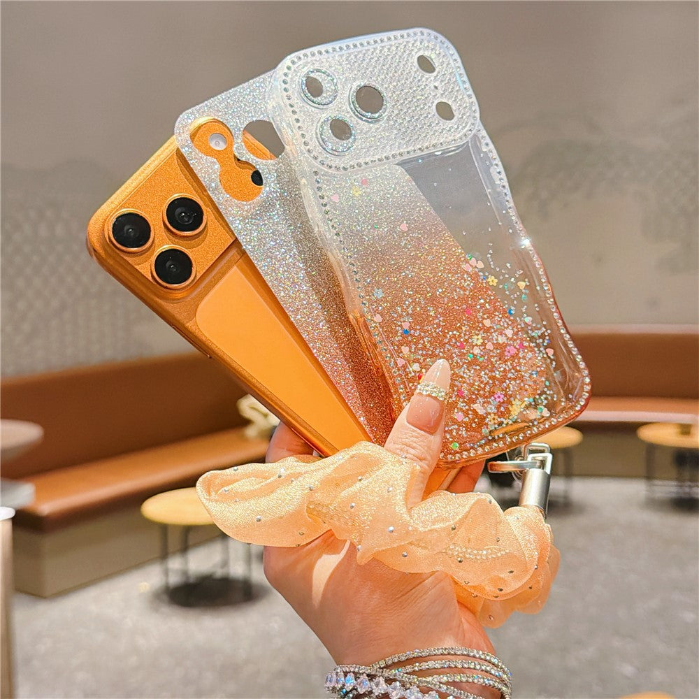 Rhinestone Gradient Case with Mesh Wrist Strap for iPhone