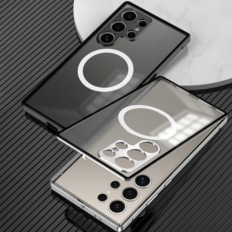 Acrylic Back With Metal Bumper Shell For Samsung