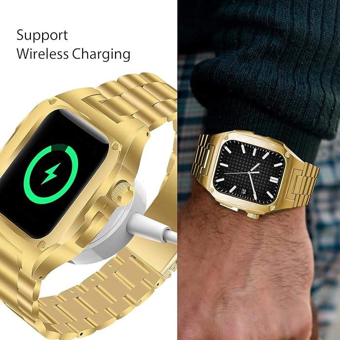 Auriglo Premium Metal Case And Stainless Steel Straps For iWatch 41MM gold