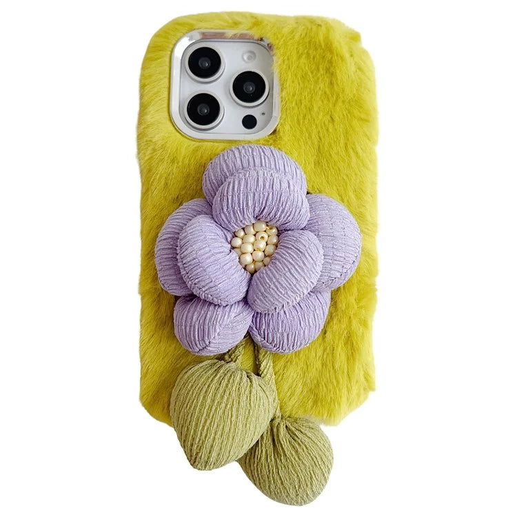 3D Flower Decor Fluffy TPU Back Cover For iPhone