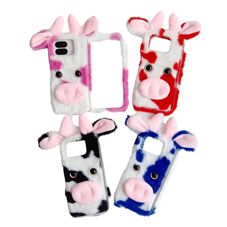 Fluffy Cute Cow Case For Google