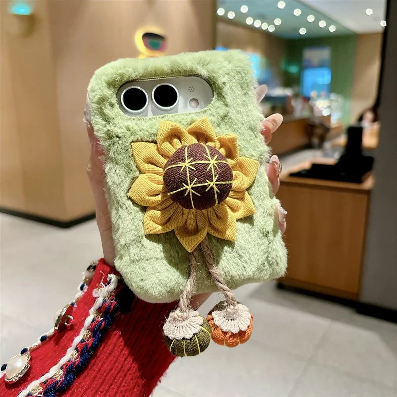 3D Flower Decor Fluffy Cover For iPhone Duo