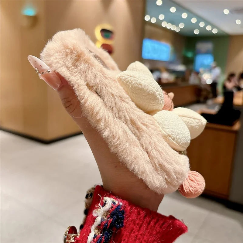 3D Flower Decor Fluffy Cover For iPhone Duo