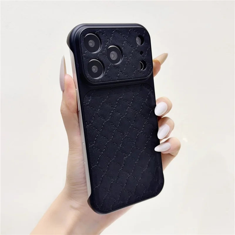 Borderless PU Leather Diamond Pattern Case For iPhone