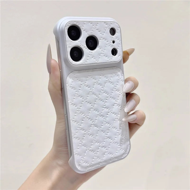 Borderless PU Leather Diamond Pattern Case For iPhone