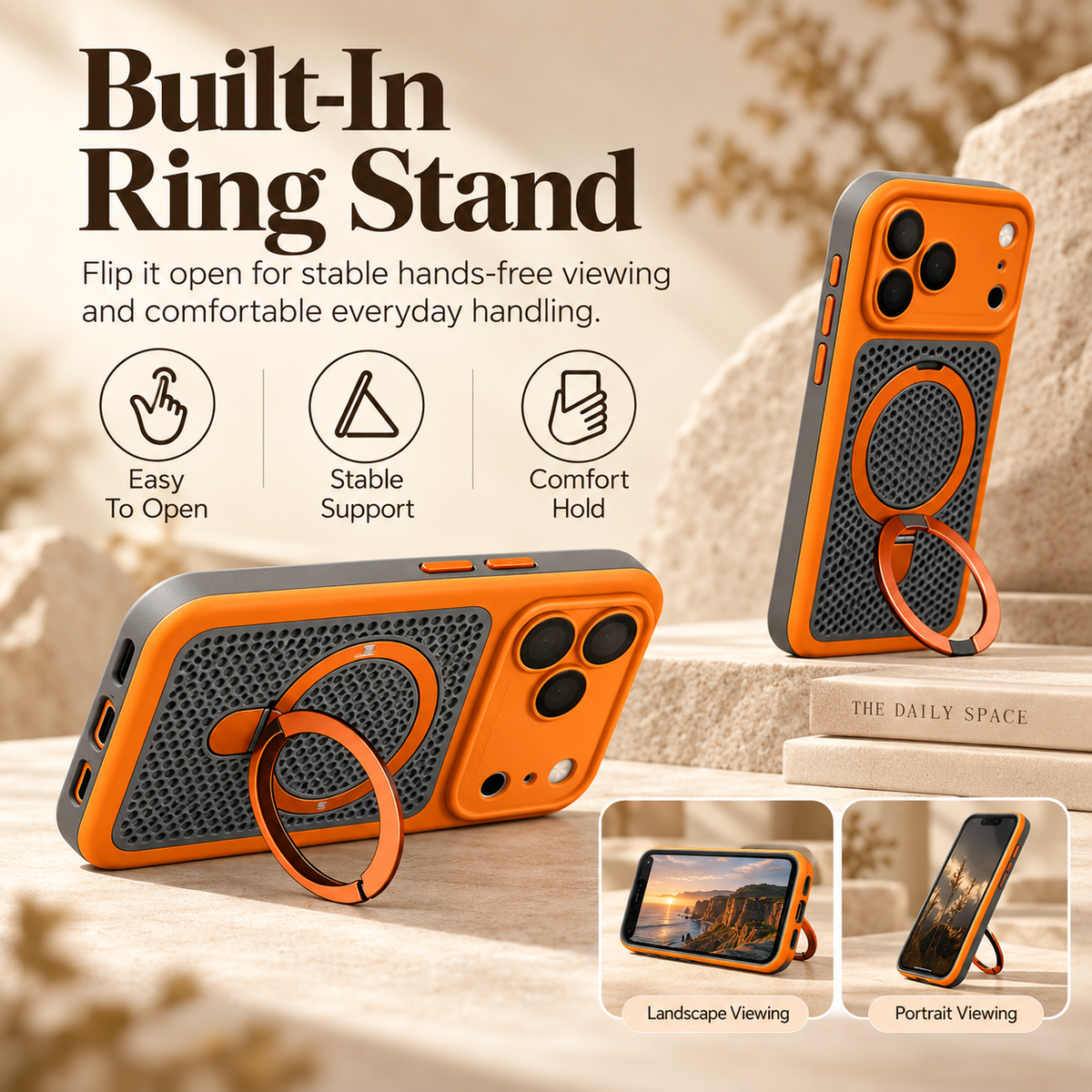 Magnetic PC Mesh Ring Stand Phone Case for iPhone