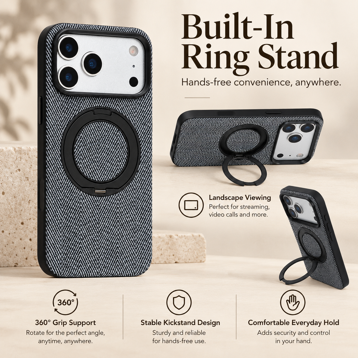 Herringbone Magnetic Ring Stand Case for iPhone