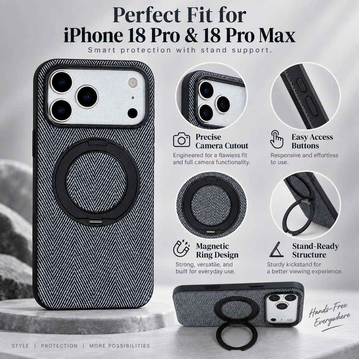 Herringbone Magnetic Ring Stand Case for iPhone