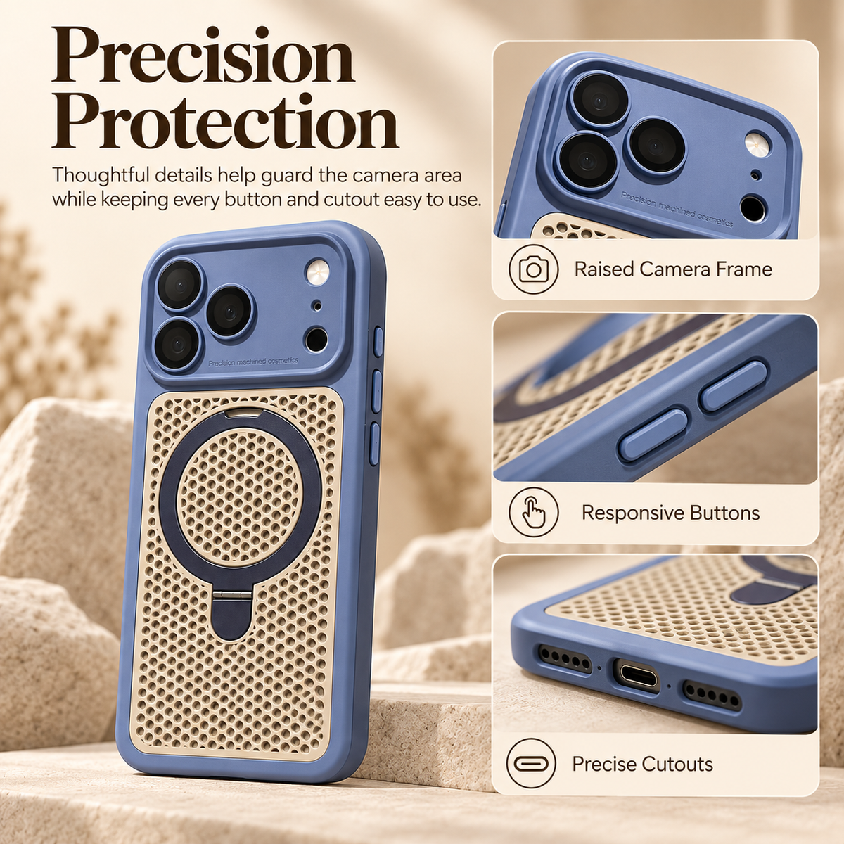 Magnetic PC Mesh Ring Stand Phone Case for iPhone