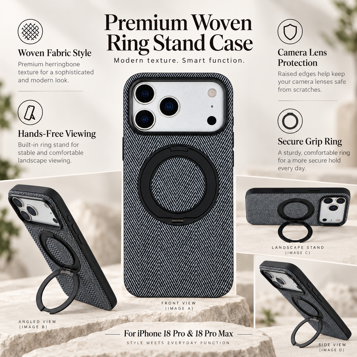 Herringbone Magnetic Ring Stand Case for iPhone