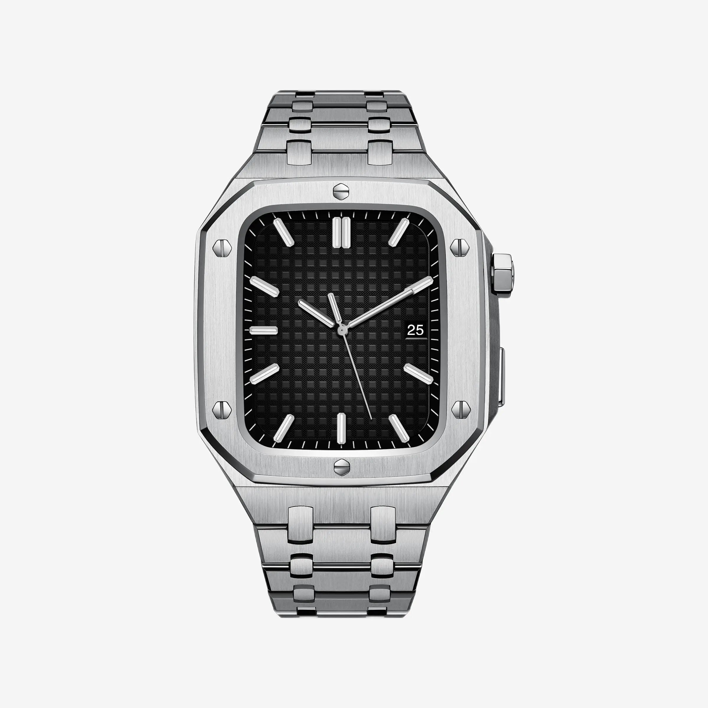 Auriglo Style Luxury Stainless Steel Case with Metal Belt (45MM)-Silver