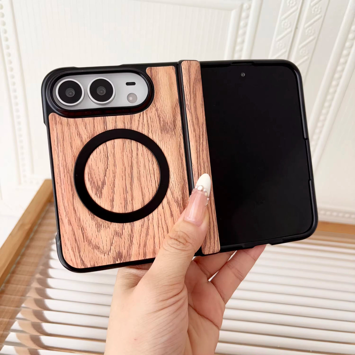 Wooden Texture Shockproof PU Case for iPhone Duo