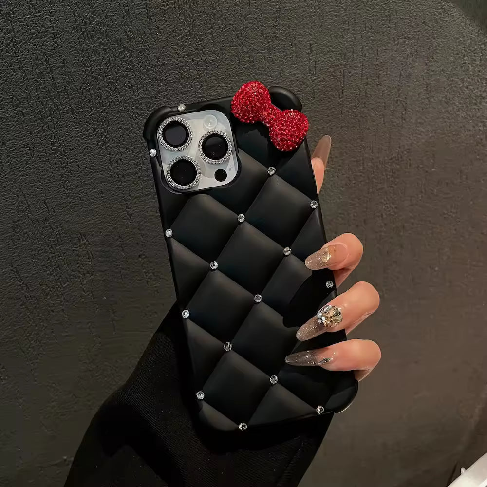 Luxury Quilted Bow Design Case For iPhone
