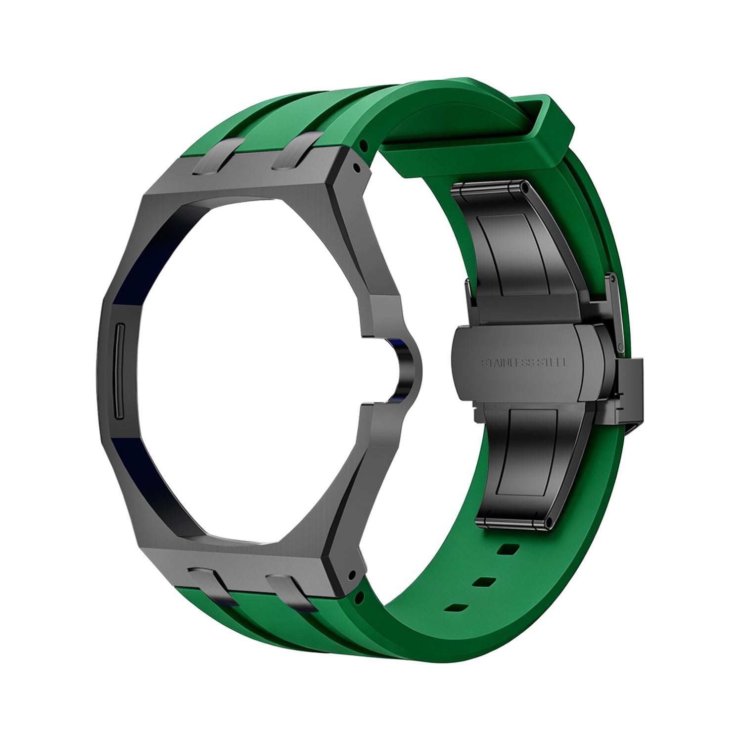 Luxury Stainless Steel Case With Silicon Strap For Swatch (3 o'clock Position Crown )