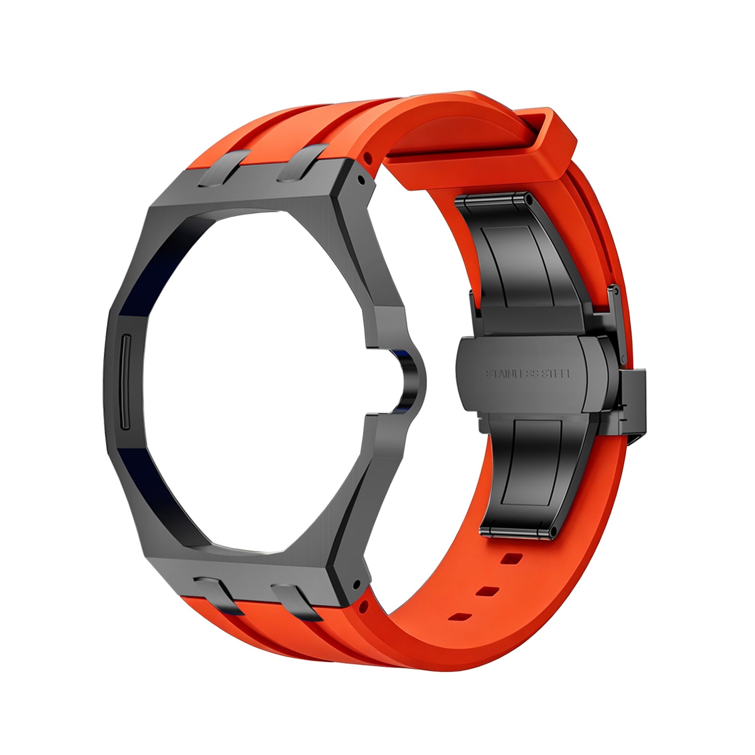 Luxury Stainless Steel Case With Silicon Strap For Swatch (3 o'clock Position Crown )