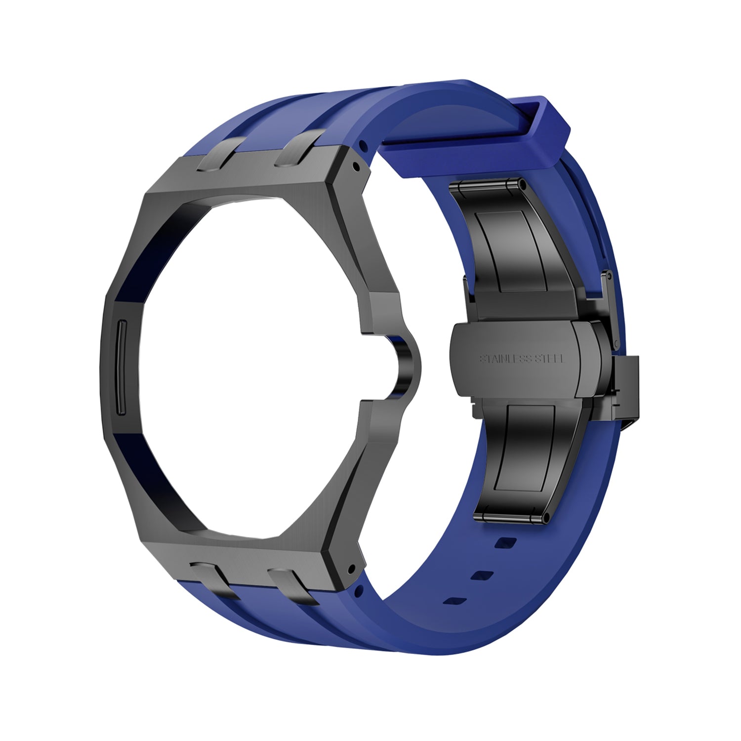 Luxury Stainless Steel Case With Silicon Strap For Swatch (3 o'clock Position Crown )