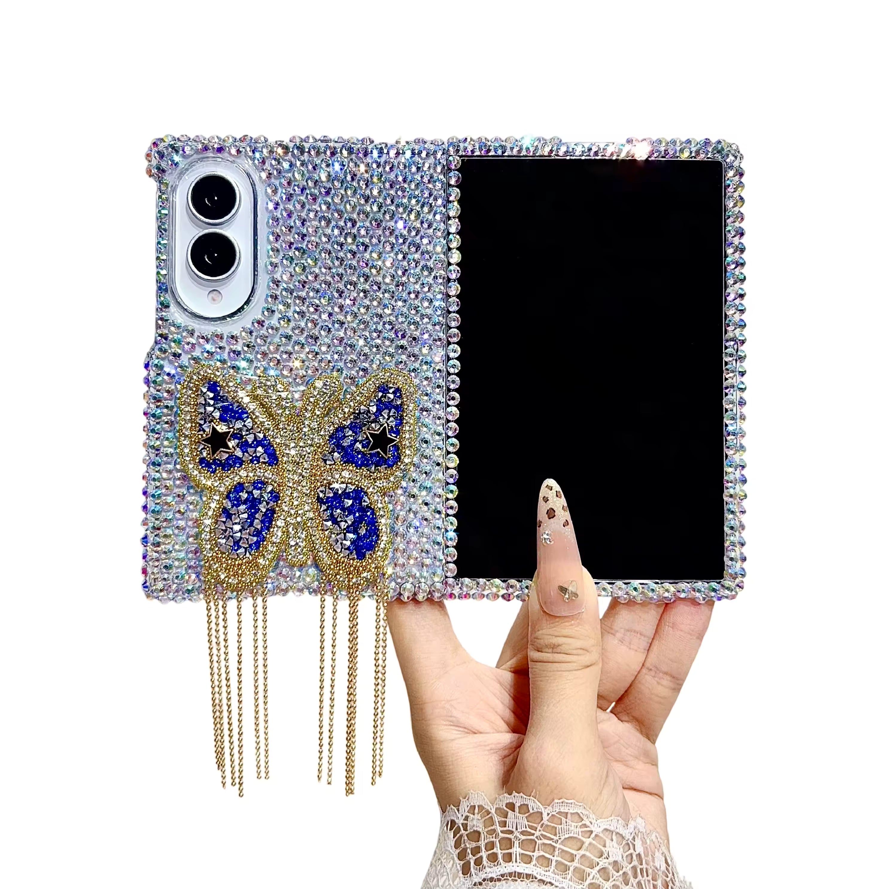 Crystal Butterfly Beaded Wrist Strap Case For Samsung Fold