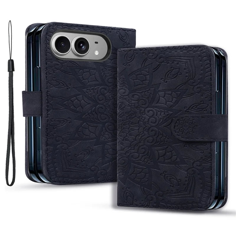 Imprinted Flower Pattern Leather Wallet Case for iPhone Duo