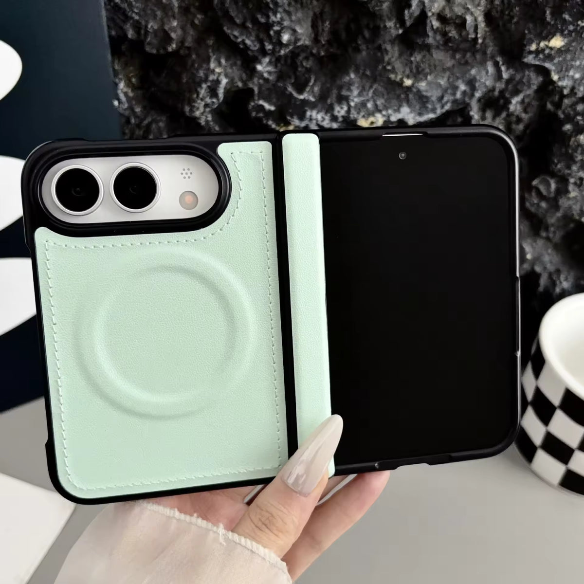 Stitched VeganLeather Texture Case For iPhone Duo