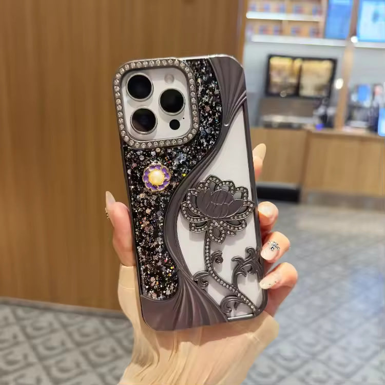 Luxury Glitter Lotus Case For iPhone