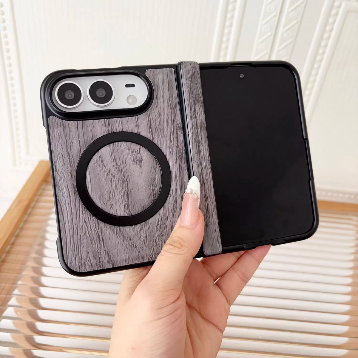 Wooden Texture Shockproof PU Case for iPhone Duo