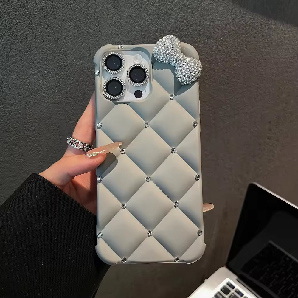 Luxury Quilted Bow Design Case For iPhone