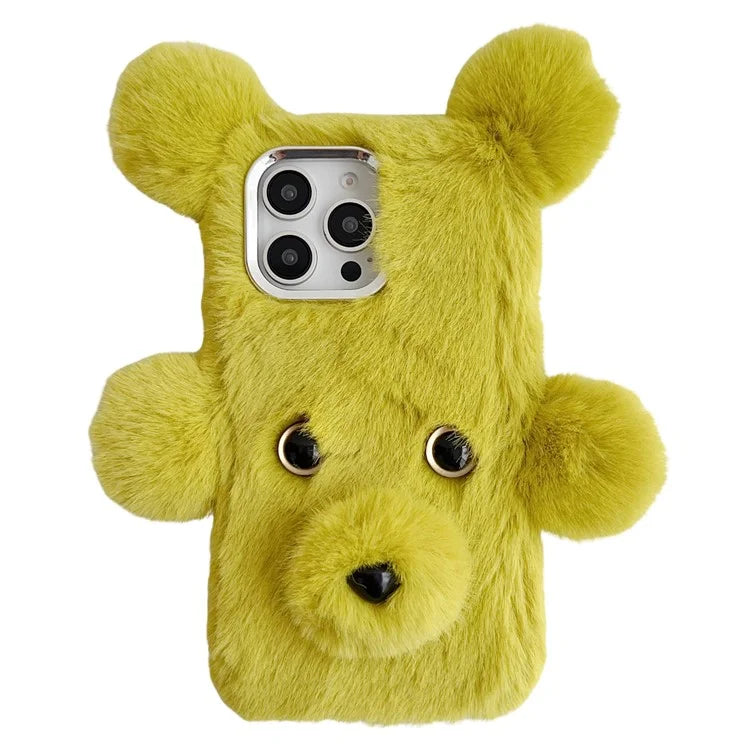 Bear Faux Fur Fluffy Inner TPU Phone Cover For iPhone
