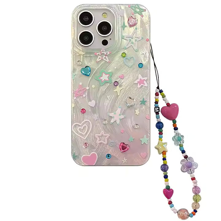 Star And Heart Frosted Case With Bracelet For iPhone