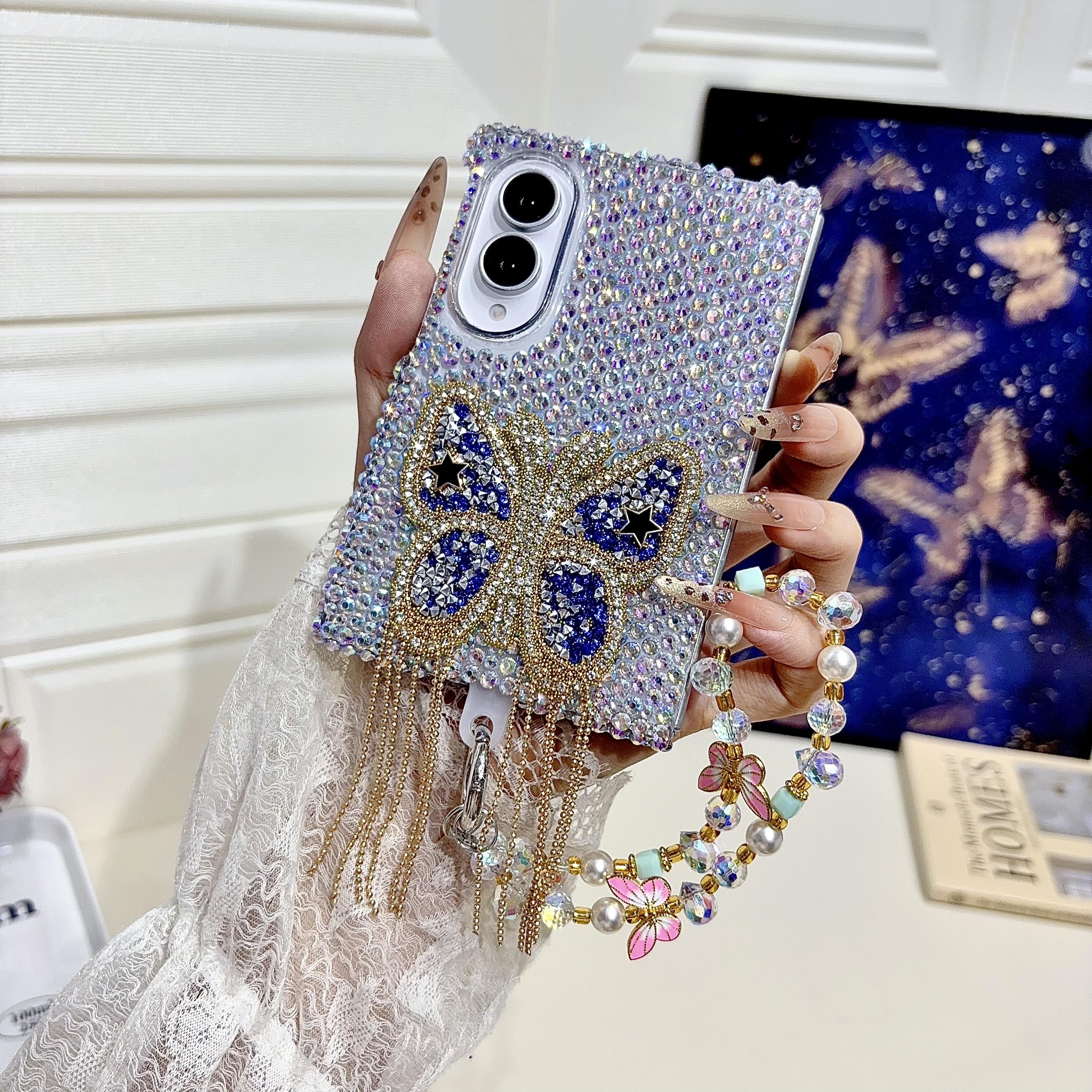Crystal Butterfly Beaded Wrist Strap Case For Samsung Fold