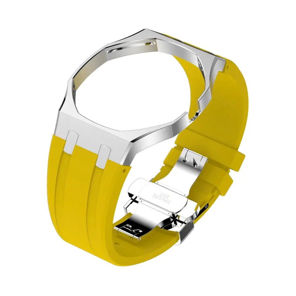 Luxury Stainless Steel Case With Silicon Strap For Swatch (3 o'clock Position Crown )
