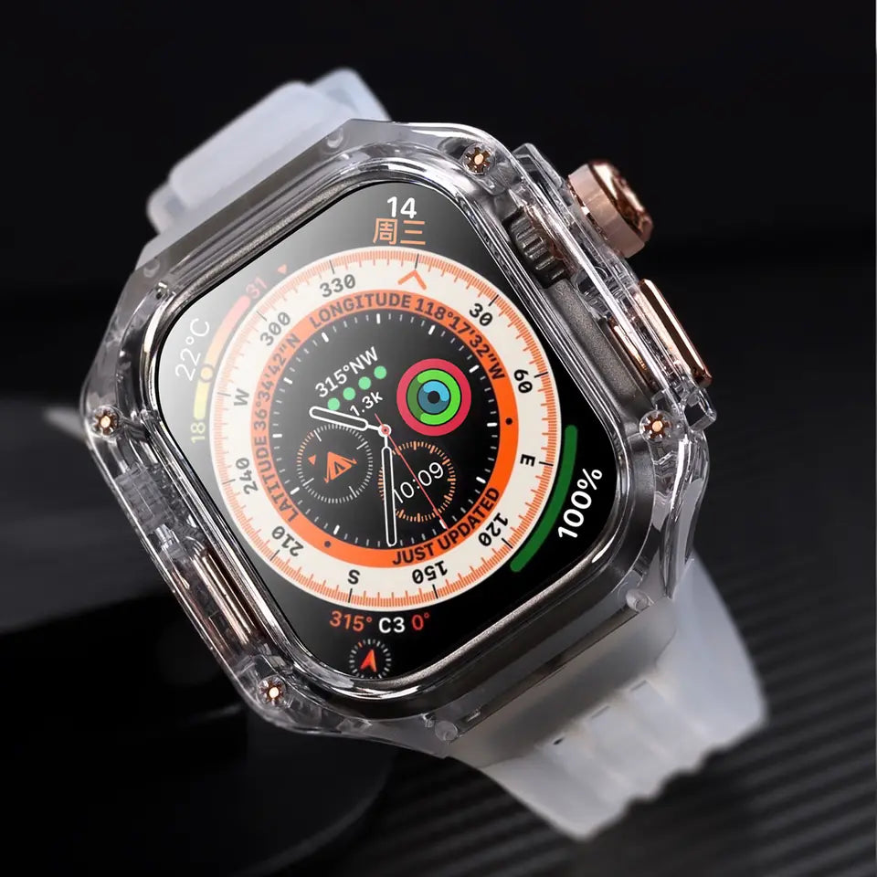 Transparent 49 MM Mod Kit Watch Case For Apple Ultra Watch (Orange - Black)