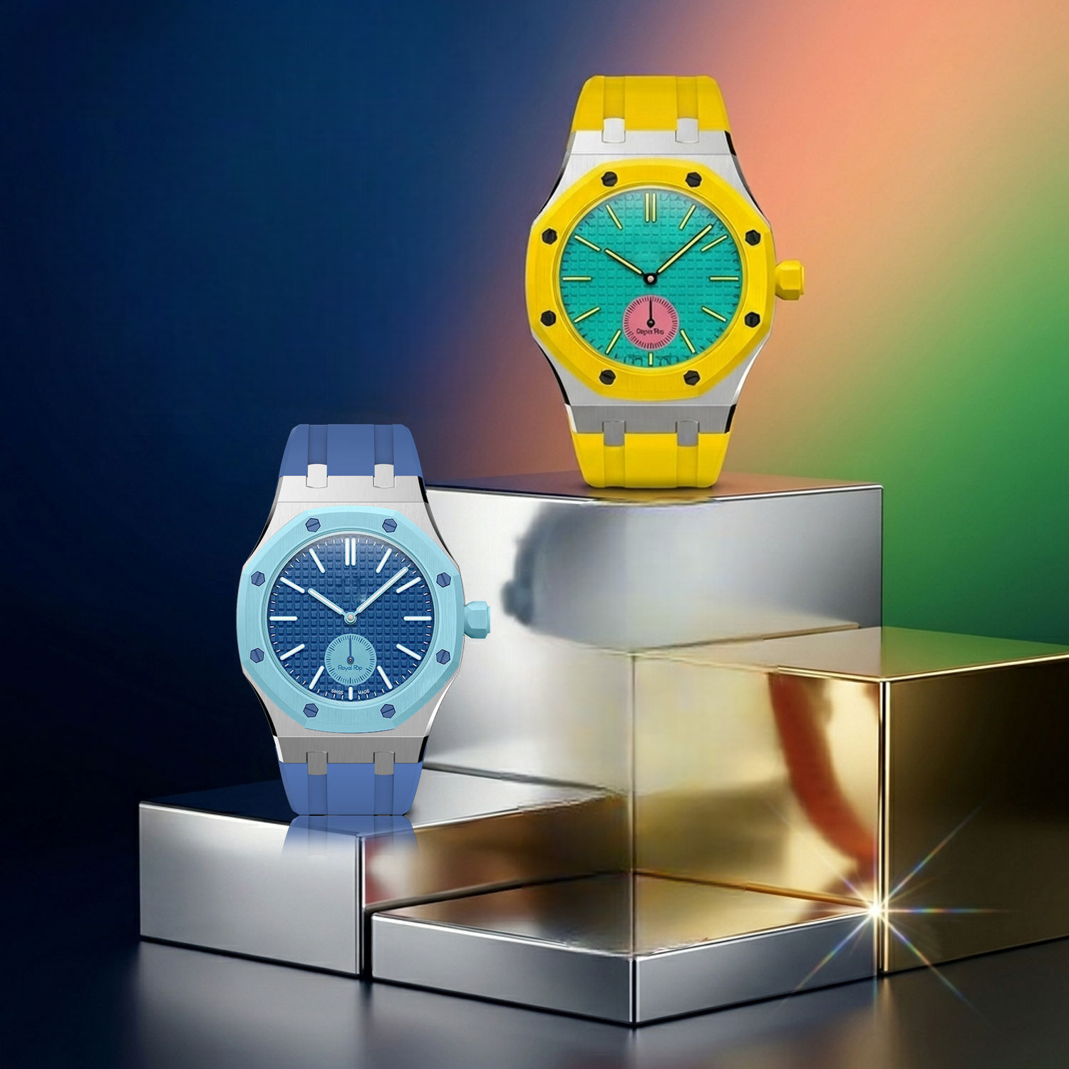 Luxury Stainless Steel Case With Silicon Strap For Swatch (3 o'clock Position Crown )