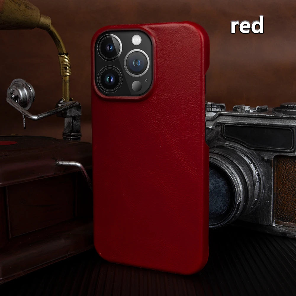 Luxury Real Leather Phone Case With MagSafe (Oil Wax Pattern)