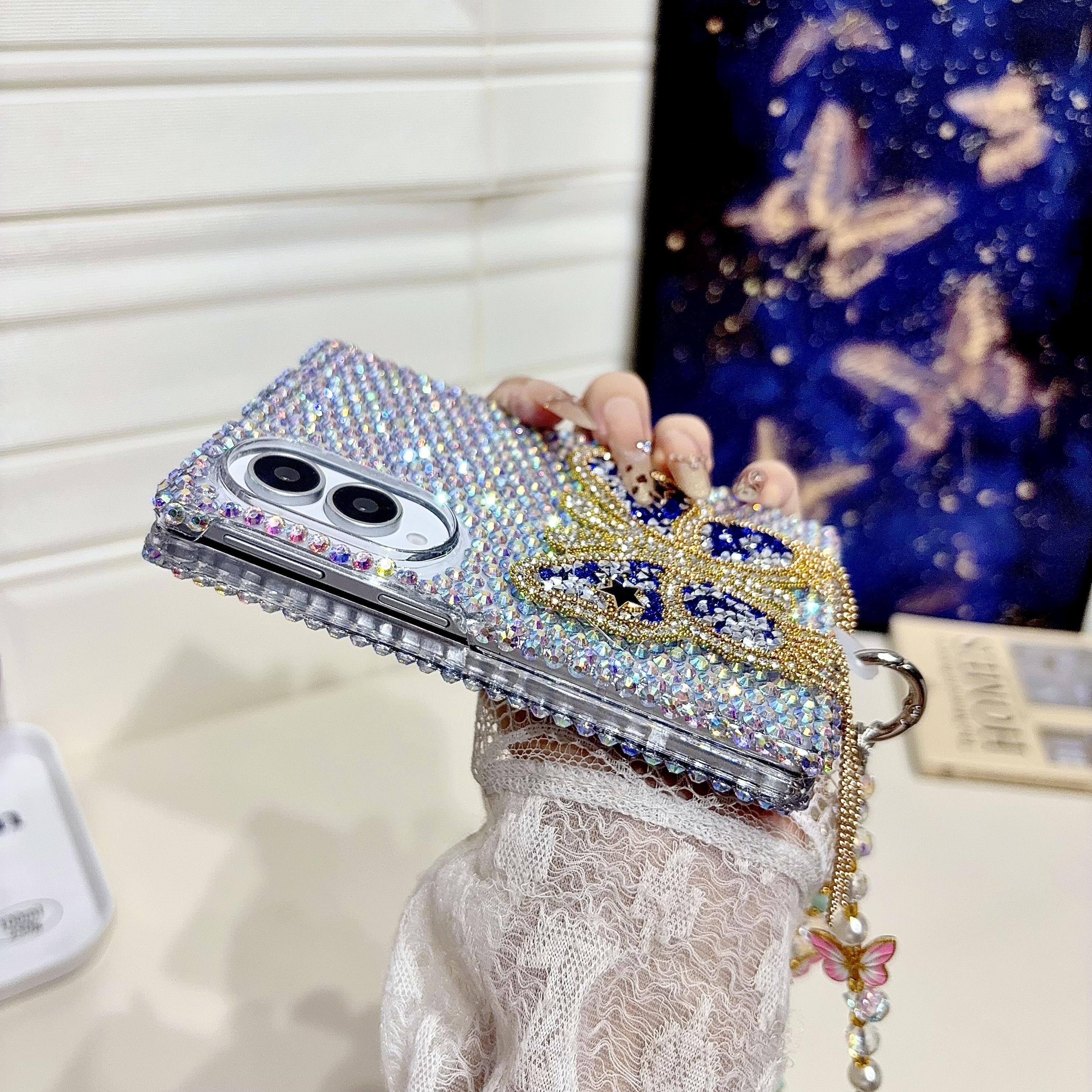 Crystal Butterfly Beaded Wrist Strap Case For Samsung Fold