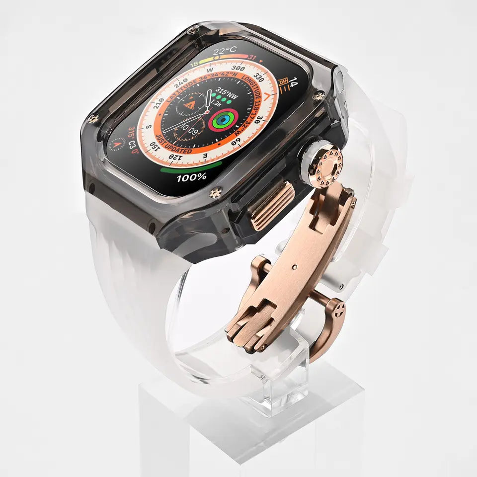 Transparent 49 MM Mod Kit Watch Case For Apple Ultra Watch (Orange - Black)