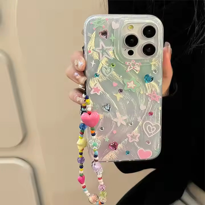 Star And Heart Frosted Case With Bracelet For iPhone