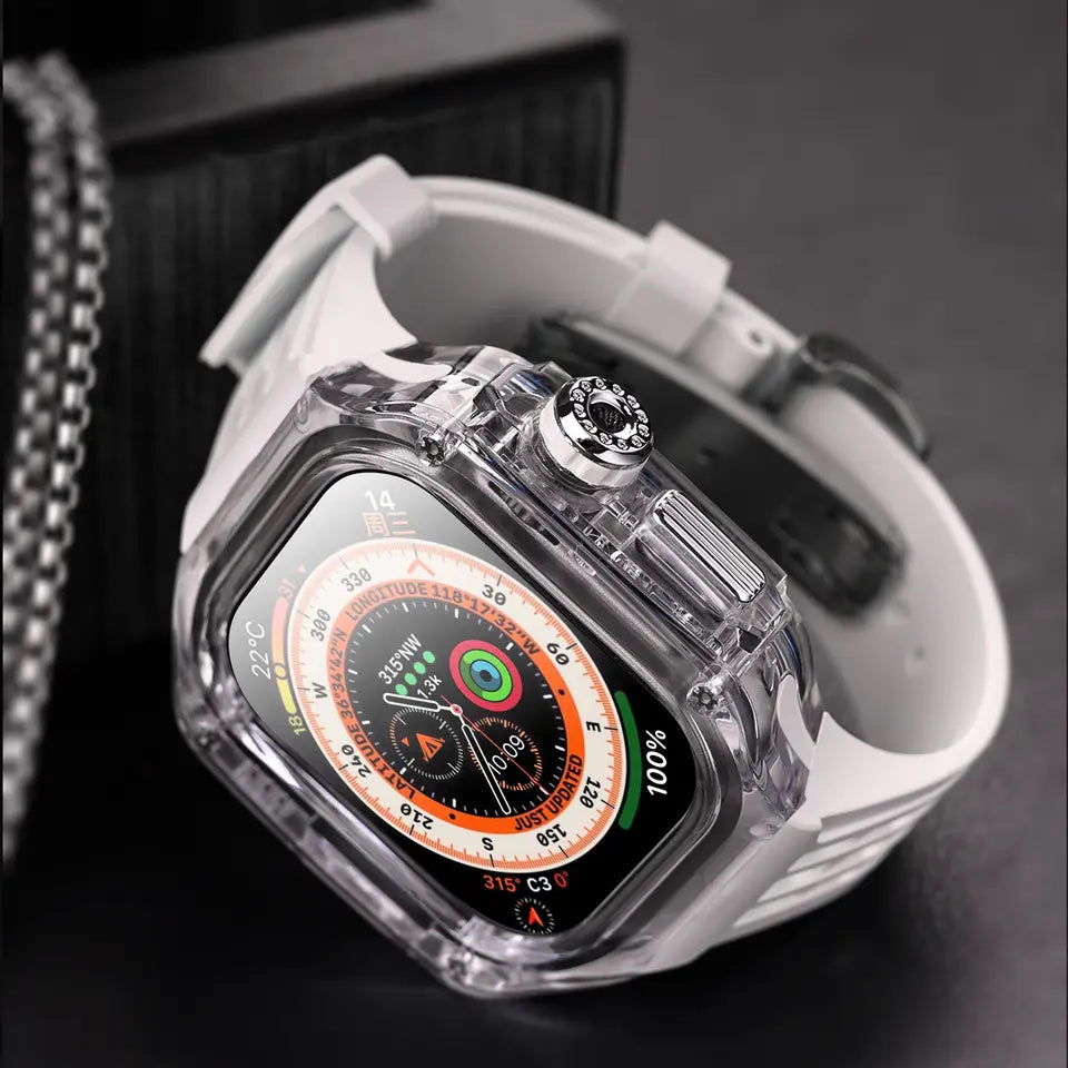 Transparent 49 MM Mod Kit Watch Case For Apple Ultra Watch (Orange - Black)