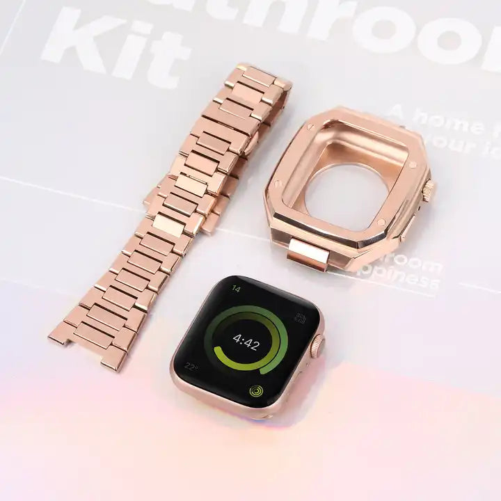 Premium Metal Case And Stainless Steel Straps For iWatch 41 MM - Rose Gold