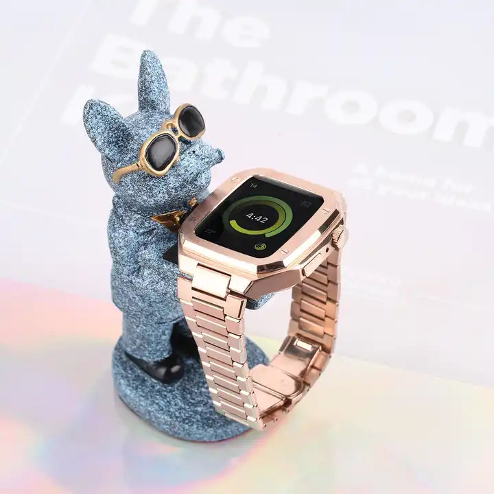 Premium Metal Case And Stainless Steel Straps For iWatch 41 MM - Rose Gold