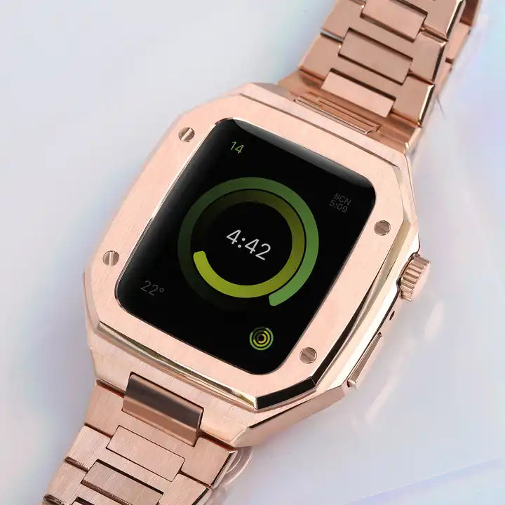 Premium Metal Case And Stainless Steel Straps For iWatch 41 MM - Rose Gold