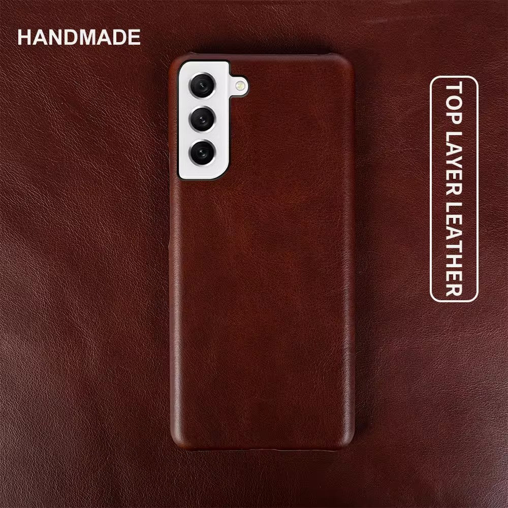 Luxury Real Leather S Series Phone Case For Samsung (Oil Wax Pattern)