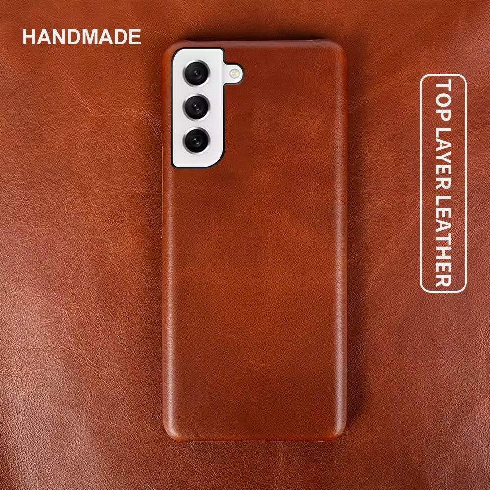 Luxury Real Leather S Series Phone Case For Samsung (Oil Wax Pattern)
