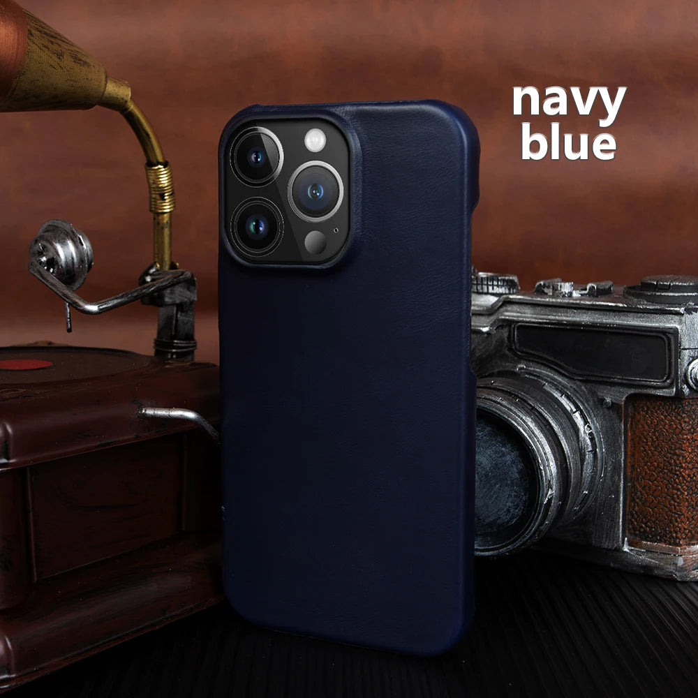 Luxury Real Leather Phone Case With MagSafe (Oil Wax Pattern)