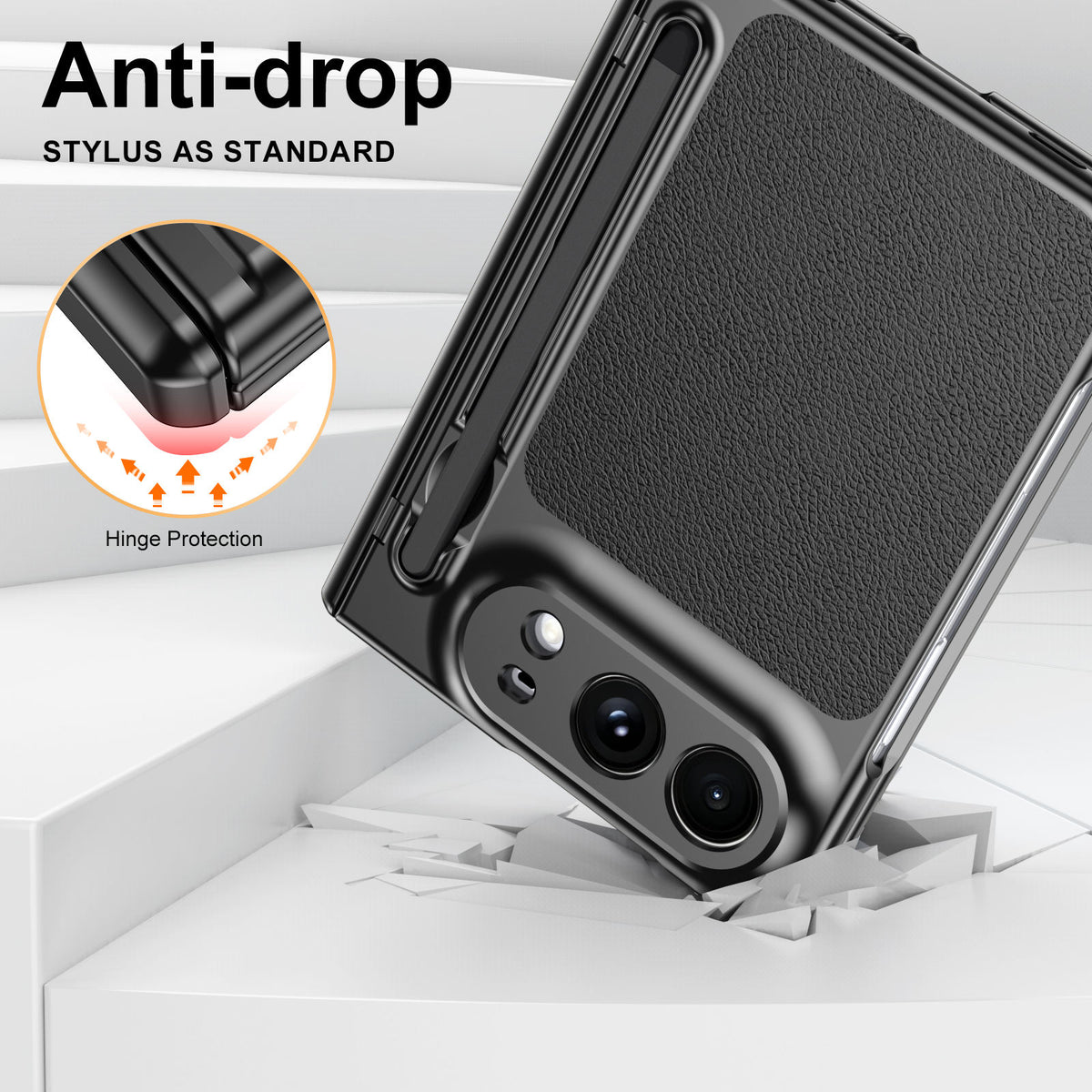 PenSlot LeatherTexture Hinge Protection Case For iPhone Duo