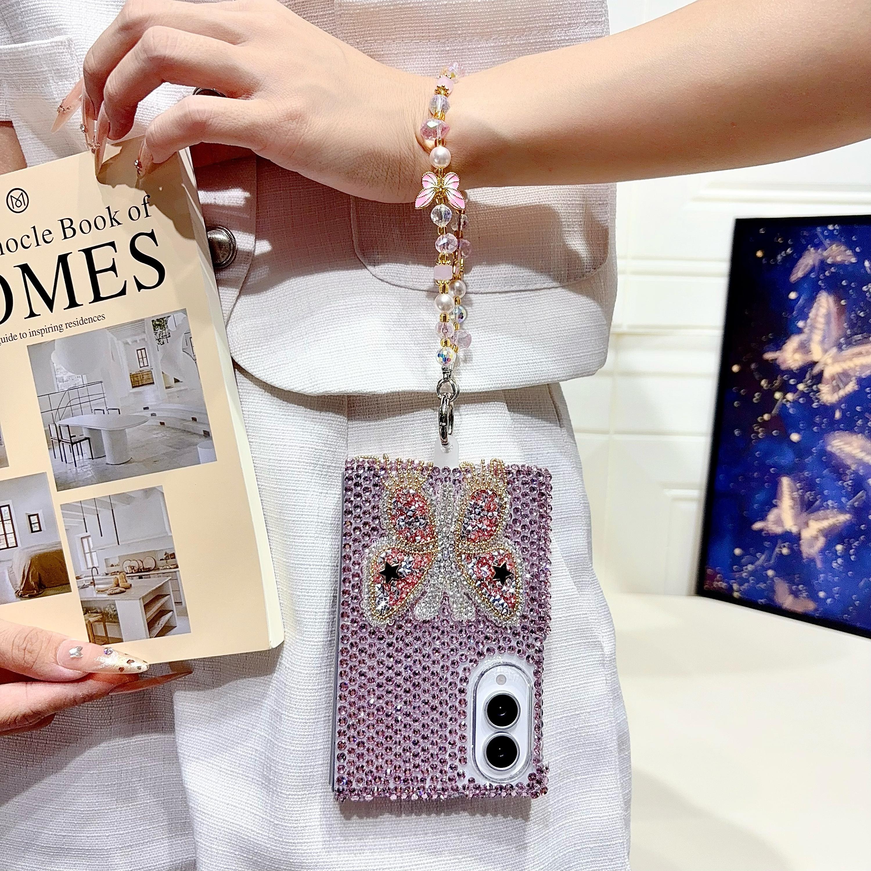 Crystal Butterfly Beaded Wrist Strap Case For Samsung Fold